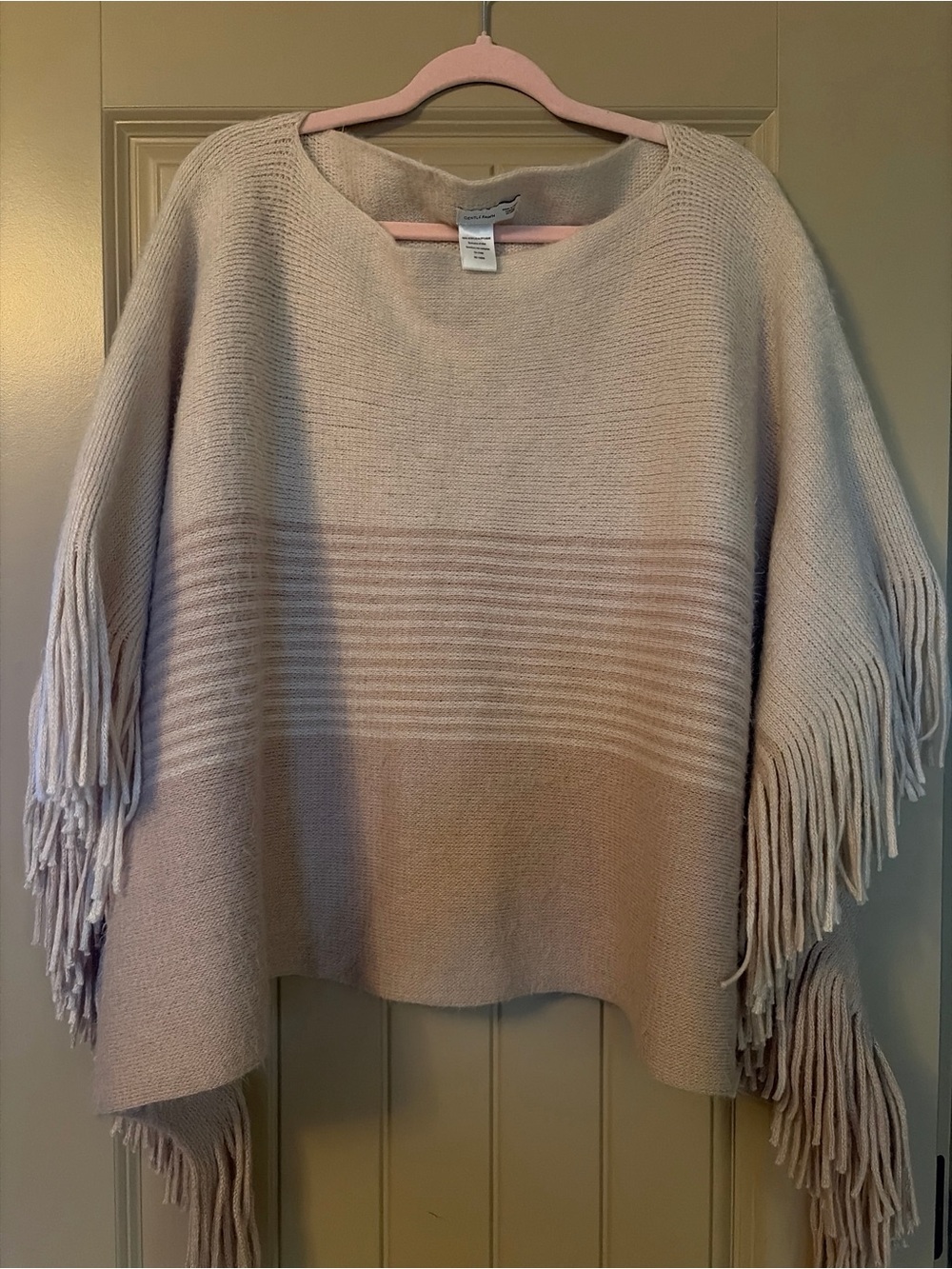Gentle Fawn Striped Fringe Poncho Sweater | Neutral / Beige One Size